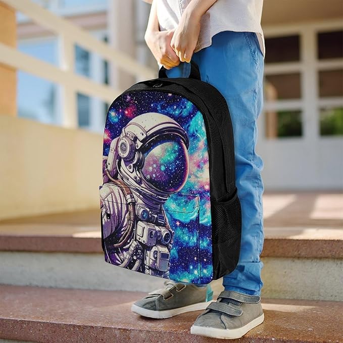 Supdreamc Lightweight Daypack Backpack for Trekking Work Running, Big Capacity Multipurpose Anti-Theft Bookbag, Space Astronaut Galaxy Starry Art Business Computer Bag