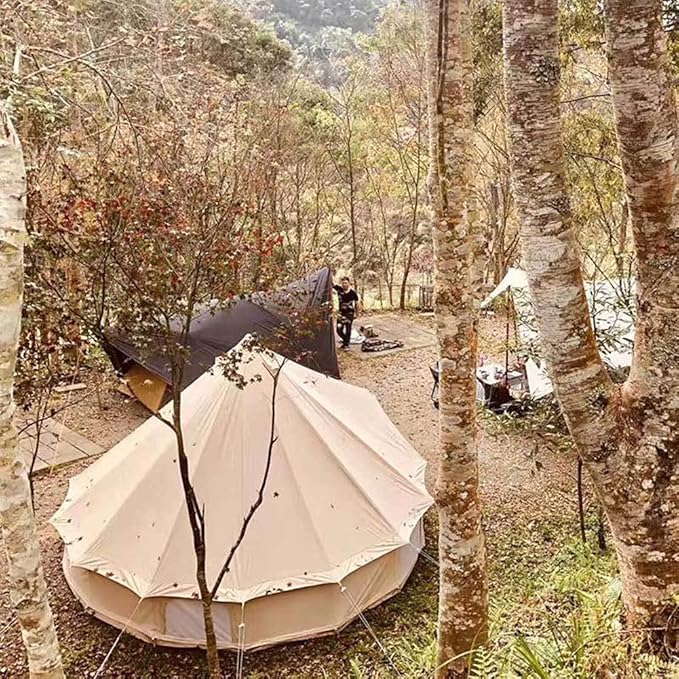 GeRRiT Large Camping Tent Bell Tent with Stove Hole Cotton Canvas Tents Yurt Tent 4 Season Indian Tent for Family Camping Outdoor Hunting Big Family Shelter Hello, 5M
