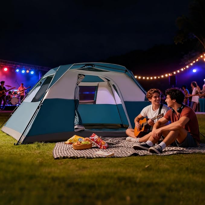 6 Person Instant Camping Tent with Rainfly, 60s Easy Setup Family Cabin Tent 10x9ft, 1200mm Waterproof & Skylight Ventilation, Portable Shelter for Outdoor Camping, Hiking, Backyard