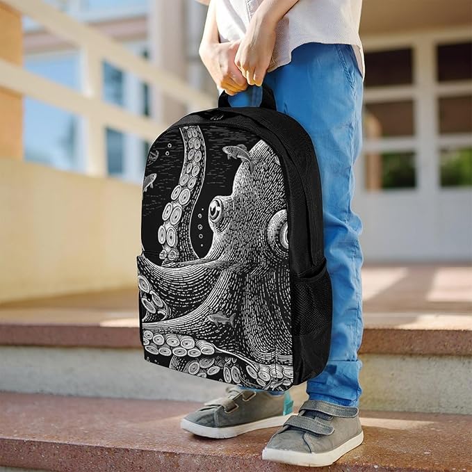 Supdreamc Lightweight Daypack Backpack for Sports Travel Running, Large Capacity Multipurpose Anti-Theft Bookbag, Giant Squid Octopus Art Laptop Backpack Daypack