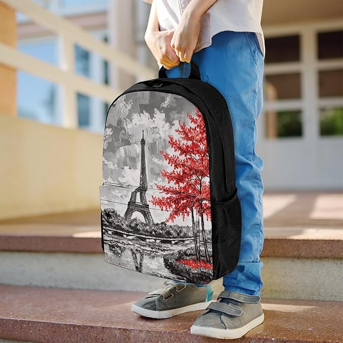 Supdreamc Polyester Daypack for Camping Travel Walking Cycling, Big Capacity Anti-Theft Multipurpose Bookbag, Oil Painting Paris European City Landscape France Eiffel Tower Camping Outdoor Backpack