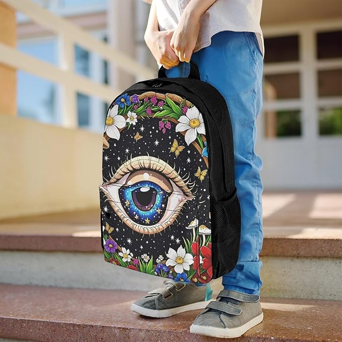 Supdreamc Men Women Lightweight Psychedelic Flower Eye Mushroom Trippy Art Casual Daypack Large Capacity Bookbag With Adjustable Shoulder Straps for Gym Business Bicycle
