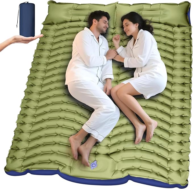 Double Camping Sleeping Pad, Ultra-Lightweight Inflatable Sleeping Mat with Built-in Pillow, Foot Pump, Compact and Portable, Ideal for Outdoor Camping Gear, Backpacking, Hiking(Duo)
