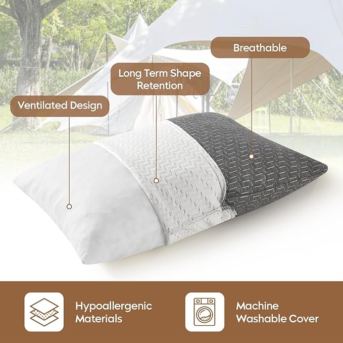 Travel Size Pillow, Compressible Memory Foam Pillow, Camping Pillow Breathable Cover for Travel Airplane Car Hiking Camping Outdoor