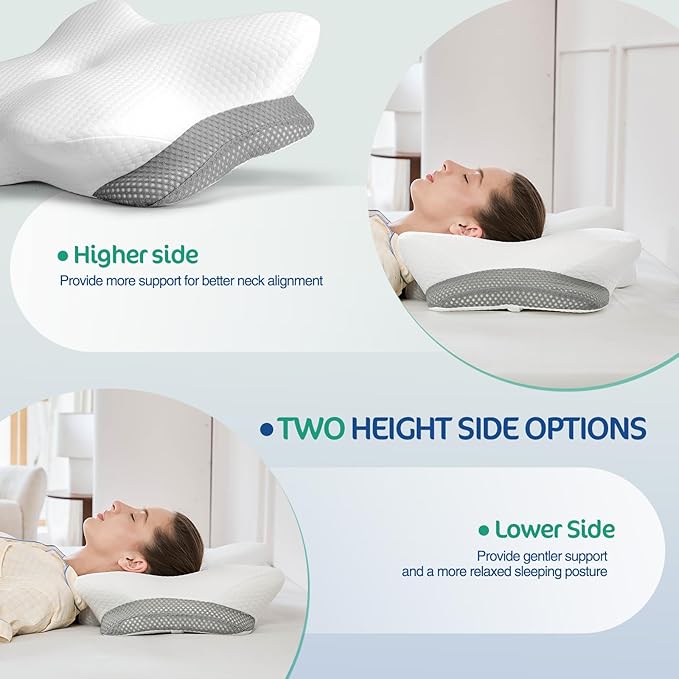 Ergonomic Cervical Pillow for Neck and Shoulder Pain Relief - Memory Foam Contour Pillow with Dual Heights, Breathable Pillowcase, Orthopedic Support for Side, Back, Stomach Sleeper