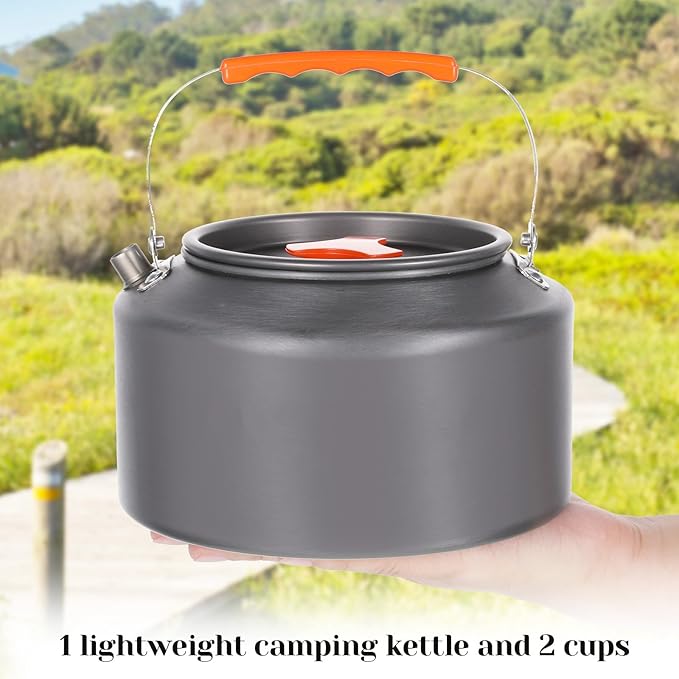 3 Pieces Camping Kettle 2.5 L Camp Tea Coffee Pot with 2 Cups & Carrying Bag Outdoor Campfire Camp Kettle Set for Open Fire, Outdoor Activity, Stove, Hiking, Backpacking