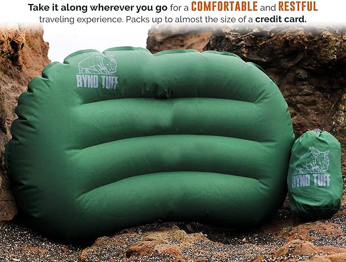 Inflatable Outdoor Camping Pillow with Knitted Fabric for Neck Lumbar Support - Insulated Inflatable Travel Pillow for Camping, Backpacking, Hiking & Traveling with A Compact Carrying Case