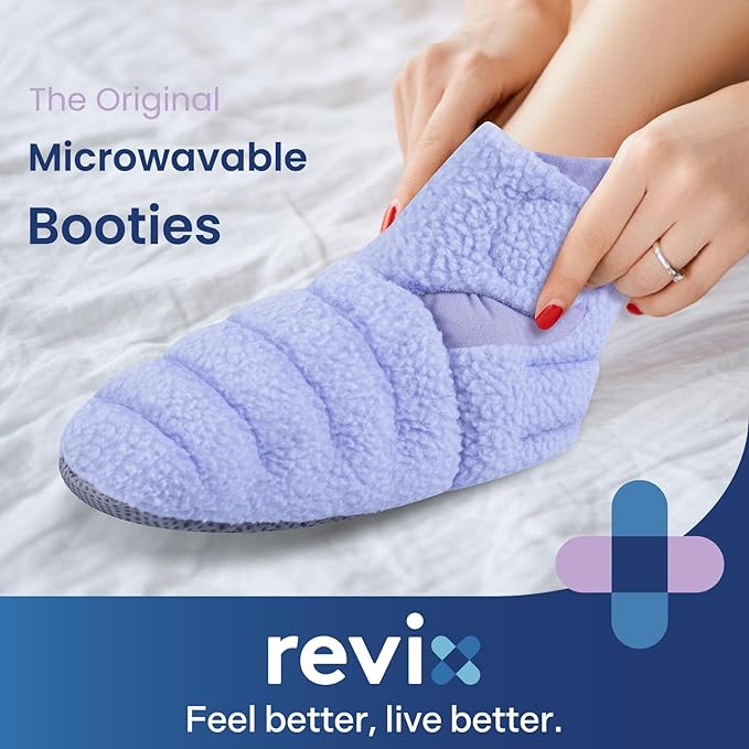 REVIX Microwavable Foot Warmers, Heated Booties for Cold Feet & Discomfort Relief, Microwavable Slippers with Adjustable Fit and Non-Slip Sole for Women & Men, Purple S