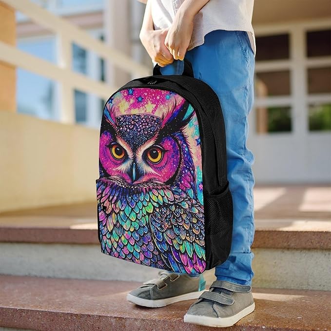 Supdreamc Backpack Multipurpose Anti-Theft Large Capacity Bookbag, Galaxy Owl Travel Hiking Daypack With Side Pockets