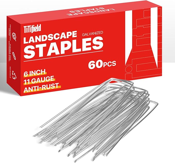 Landscape Staples 6 Inch 60 Pack 11 Gauge, Garden Staples Galvanized Landscape Pins Anti-Rust Landscape Fabric Stakes for Securing Irrigation Tubing, Fence, Weed Barrier, Ground Cover