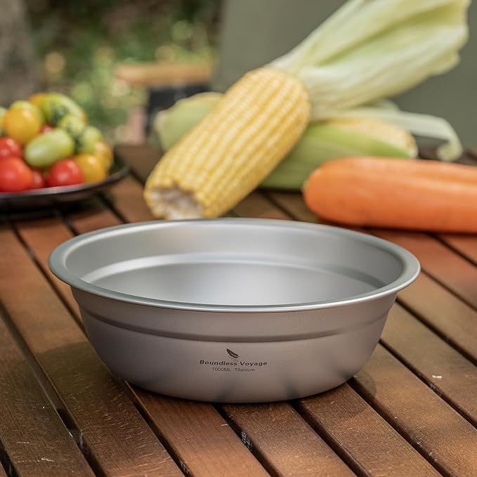 Boundless Voyage Titanium Camping Plate Bowl Set Rice Soup Salad Stackable Serving Bowls Ultralight Dinnerware Set Dishwasher Safe 1000ml ti1146T