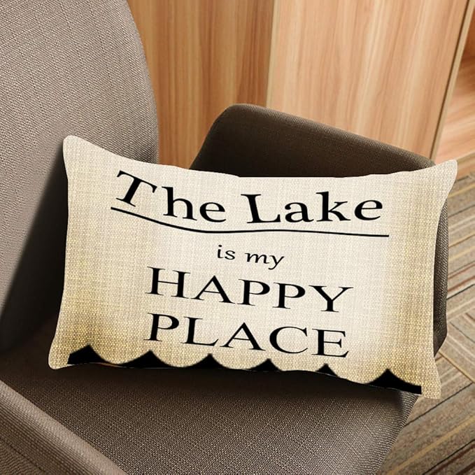 Throw Pillow Cover Lake My Happy Place Decorative Pillow Case Home Decor 20x12 Inches Pillowcase