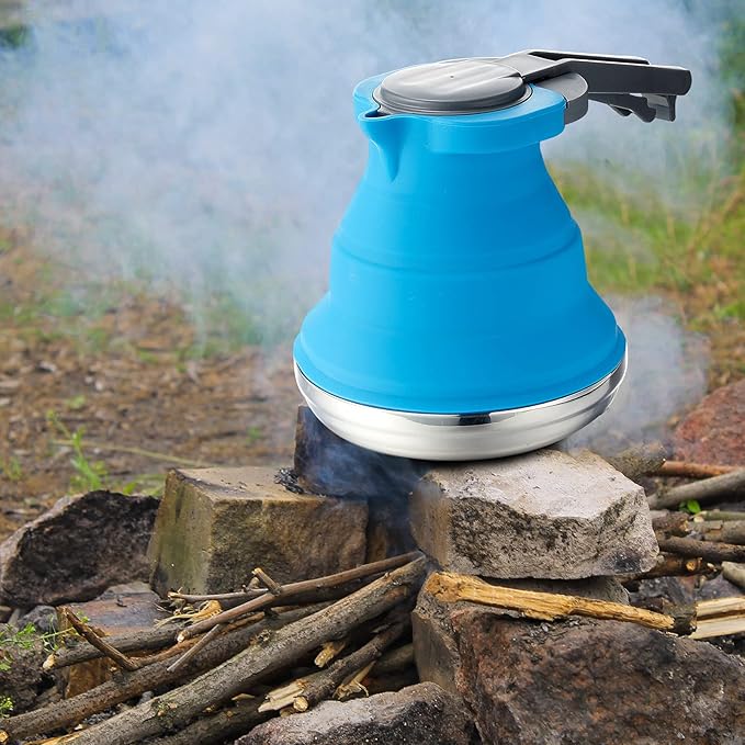 Geiserailie 1.5l Portable Collapsible Kettle Camping Pot Collapsible Tea Kettle for Hiking Travel and Outdoors