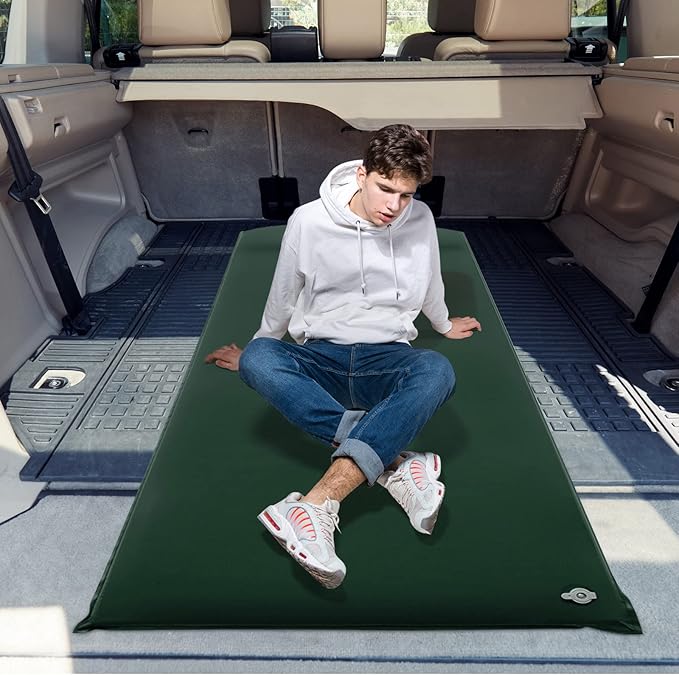 Tangkula Self Inflating Sleeping Pad, 3 Inch Inflatable Camping Mattress Pad with 9.5R Value, Insulated Foam Camping Mat with Pillow, Lightweight Camp Sleep Pad for Backpacking, Car, Tent