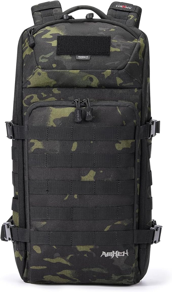 20L Slim Tactical Backpack - Suspended 13" Laptop Compartment, Rugged MOLLE Daypack for Everyday Carry, Work, Travel (Black Camo)