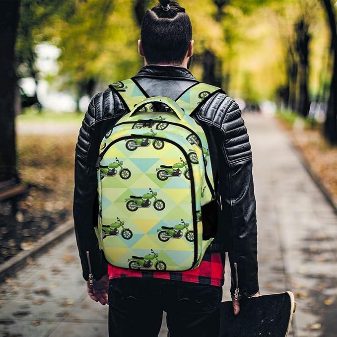 Water Resistant Laptop Backpack Motorcycle Motorbike Motor Bicycle Dirt Bike Mint Gree, Business Anti Theft Computer Bag with Water Bottle Pockets for College Men Women