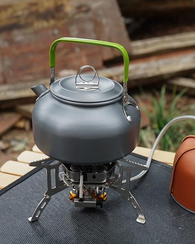 Windproof Portable Backpacking Stove Burner,Piezo Ignition,Stove Adapter,Safe pipeline,High-power,Lightweight,Propane Butane Stove for Camping Hiking Picnic Outdoor-5800W-Plastic Storage Box