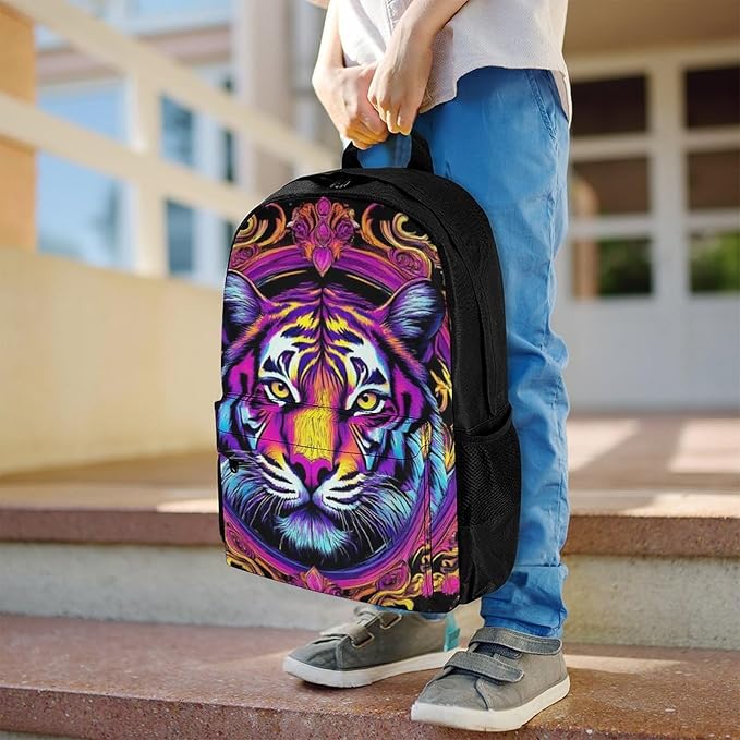 Supdreamc Daypack Backpack Anti-Theft Multipurpose Big Capacity Bookbag, Magical Animal King Tiger Art Business Computer Bag With Side Pockets