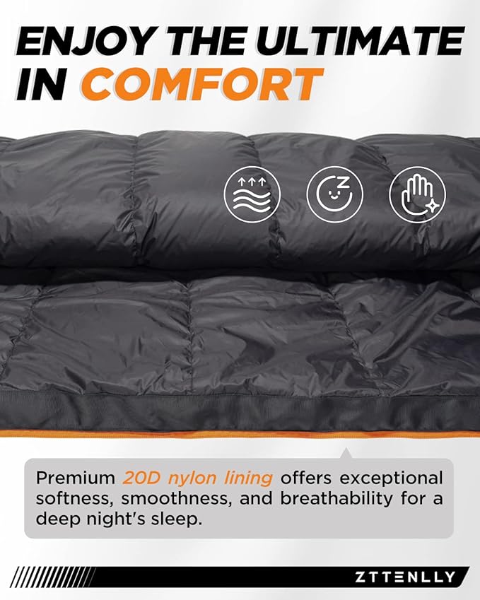 Down Sleeping Bag for Adults - Lightweight and Compact for Backpacking, Camping and Hiking - 550/600 FP, 0/20/30 Degree and 4-Season Sleeping Bag for Cold Weather