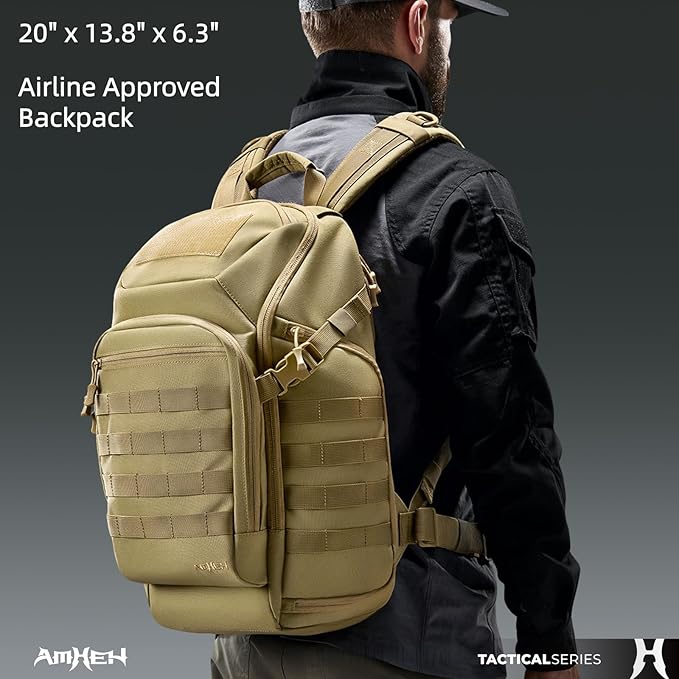 32L Tactical Backpack - MOLLE Everyday Carry with Suspended 17" Laptop Compartment for Work, Travel and Emergency (Tan)
