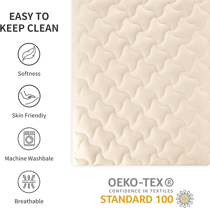 SLEEP ZONE Mattress Pad Twin Size, Elastic Fitted Mattress Protector for Kids, Deep Pocket 8~21 inch Mattress Topper, Machine Washable, Microfiber, Easy Care (Beige, Twin)
