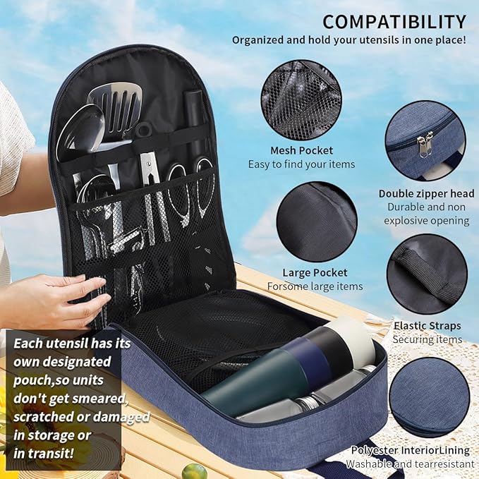 HOMQUEN Camping Essentials Camping Gear Must Haves,Cooking Utensils Set Rv Camping Accessories,Camper Gadgets for Outdoor Hiking Travel Picnic Barbecue Gifts