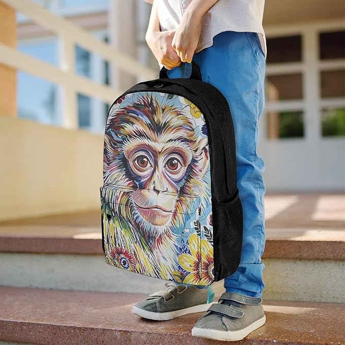 Supdreamc Men Women Lightweight Colorful Animal Monkey Flower Daypack Bookbag Big Capacity Carry On Bag With Side Pockets for Camping Travel Bicycle
