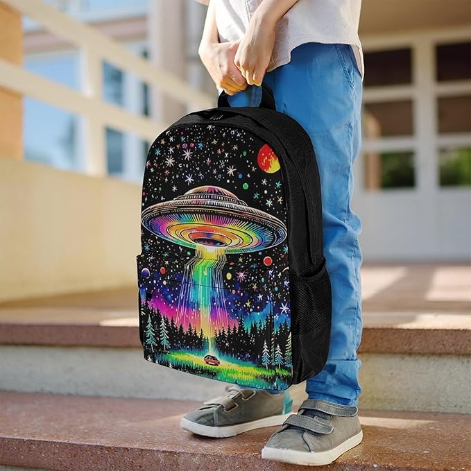Supdreamc Adults Lightweight Colorful Magical Spaceship Art Shoulder Book Bags Big Capacity Shoulder Bag With Adjustable Shoulder Straps for Trekking Work Walking Cycling