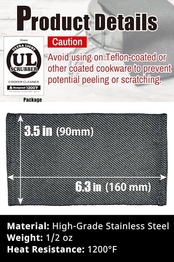 Ultralight 1/2oz Scrubber 316L Stainless Steel Cloth Heat Resistant 1200℉ Ultra-Durability Quick-Drying & Sterilization Backpacking Camp Hiking Trekking