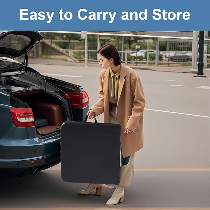 VECELO Folding Table 4 Foot with Mesh Bag, Indoor Outdoor Heavy-Duty Portable w/Handle,Fold-in-Half for Picnic, Party, Camping, Matte Black