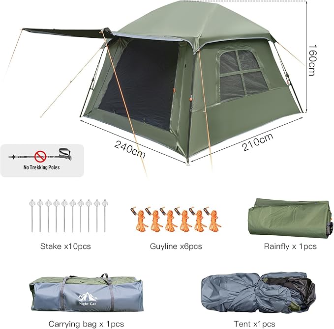 Night Cat Blackout Cabin Tent: 4 Person Pop Up Camping Tent with Vestibule & Rainfly Waterproof Instant Easy Setup Family Tent