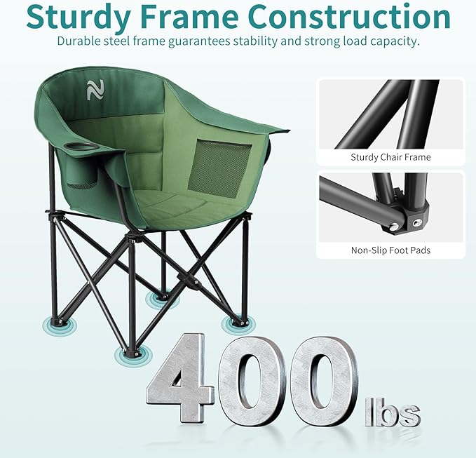 ABORON Oversized Heated Armrest Camping Chair, Portable Heated Folding Recliner Chair with 3 Heat Settings, Fully Padded Heavy Duty Chair Supports Up to 400 lbs, Perfect for Outdoor Adventures