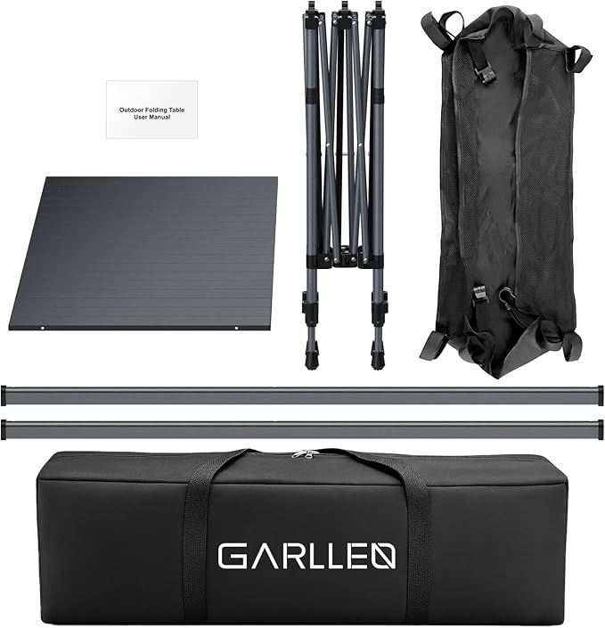 GARLLEN Folding Table for Camping, 2 Adjustable Height Portable Roll-up Picnic Table with Storage Net, Lightweight Aluminum Outdoor Table with Carrying Bag for Camping, BBQ, Beach, 39"L x 20"W