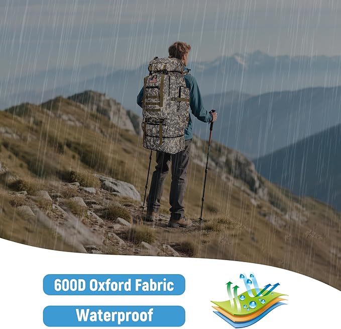 JUMAHE 100L Hiking Backpack for Men - Rucksack Molle Military Tactical Waterproof Lightweight Camping Backpack 3 Day Assault Pack for Travel, Climbing, Backpacking