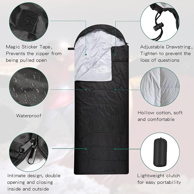 Tudomro 16 Pack Winter Camping Sleeping Bags Bulk Adults 4 Season Warm Cold Weather Lightweight Waterproof Compact Backpacking Sleeping Bag for Travel Hiking