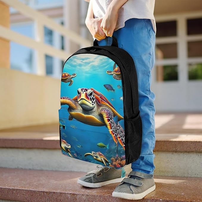 Supdreamc Men Women Polyester Sea Turtle Daypack Big Capacity Shoulder Bag With Smooth Zippers for Hiking Work Walking Cycling
