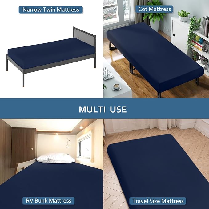 Cot Sheets 31" x 75"(Sheet Only), Cot Fitted Sheet Ultra Soft and Breathable Snug Fit for Narrow Twin Mattress/RVs Bunk/Guest Beds/Army Cots/Trifold Mattress/Travel Size Mattress Navy