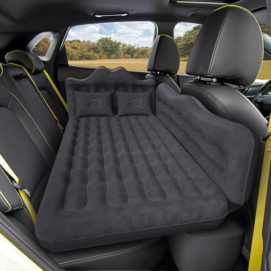 Back Seat Car Air Mattress: Inflatable SUV Car Camping Bed for Truck Van, Thickened Double-Sided Flocking Travel Car Sleeping Pad with Air Pump 2 Pillows