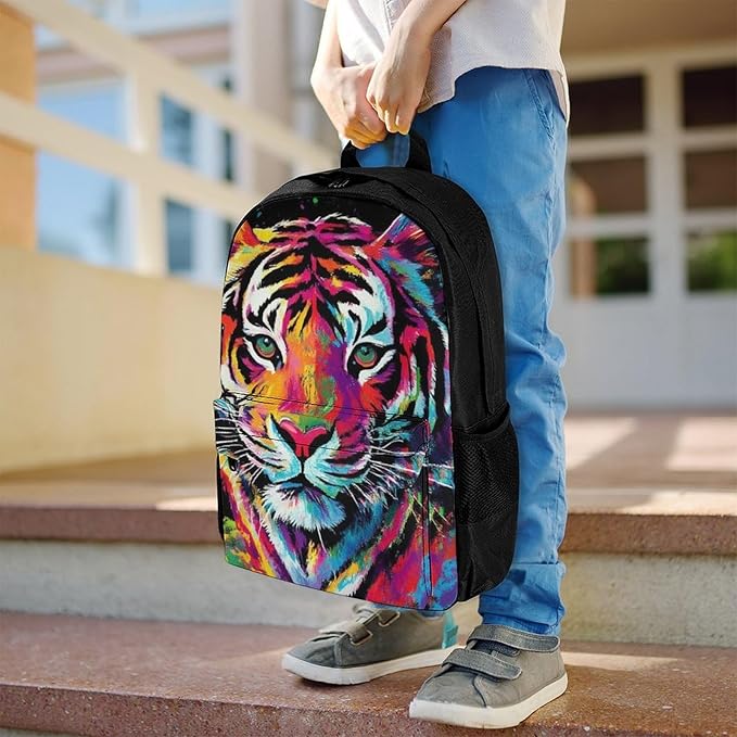 Supdreamc Backpack Anti-Theft Multipurpose Large Capacity Carry On Bag, Colorful Splash Ink King Of Tiger Art Camping Outdoor Backpack With Side Pockets