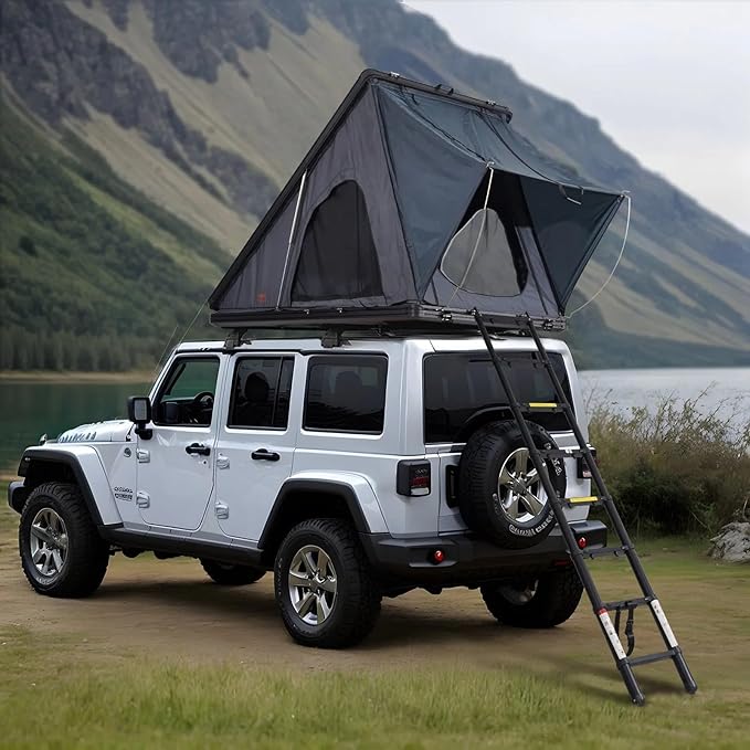 Rooftop Tent Hard Shell, Roof Top Tent for Car SUV Truck Jeep Van Camping, Roof Tents with Telescopic Ladder Thick Mattress & LED Strip Light, 2-3 Person Family Camping Tents