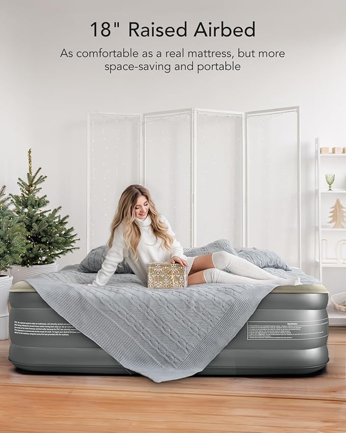 iDOO Air Mattress Queen with Built in Pump, Inflatable Mattress Queen Size, 18" Raised Blow up Mattress for Camping, Guests, Portable & Waterproof Air Bed, Colchon Inflable