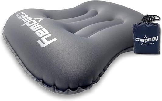 Inflatable Camping and Travel Pillows with Travel Bag- Water-Resistant-Compressible Air Pillow for Neck and Back Support-Packable Pillow for Camping-Hiking and Backpacking-Pack of 1-Coin Grey