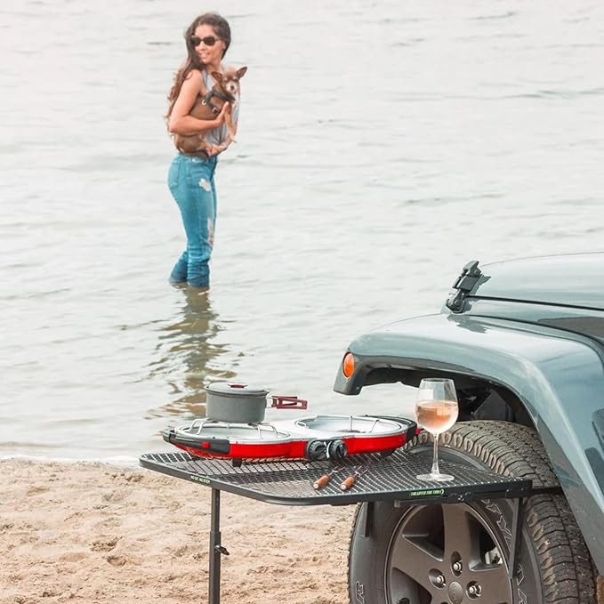 Tire Table Large Steel Camping Table for Camp, Travel, Tailgating, Overlanding and Outdoor Work | Easily Holds 75 Pounds | Fits 30" Tall Tires Up to 50" Tall Tires | 33.5" x 28" x 1.5"