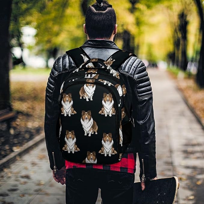Laptop Backpack Rough Collie Dogs, Sturdy Water Resistant College Bookbag with Water Bottle Pockets for Business Travel Commute