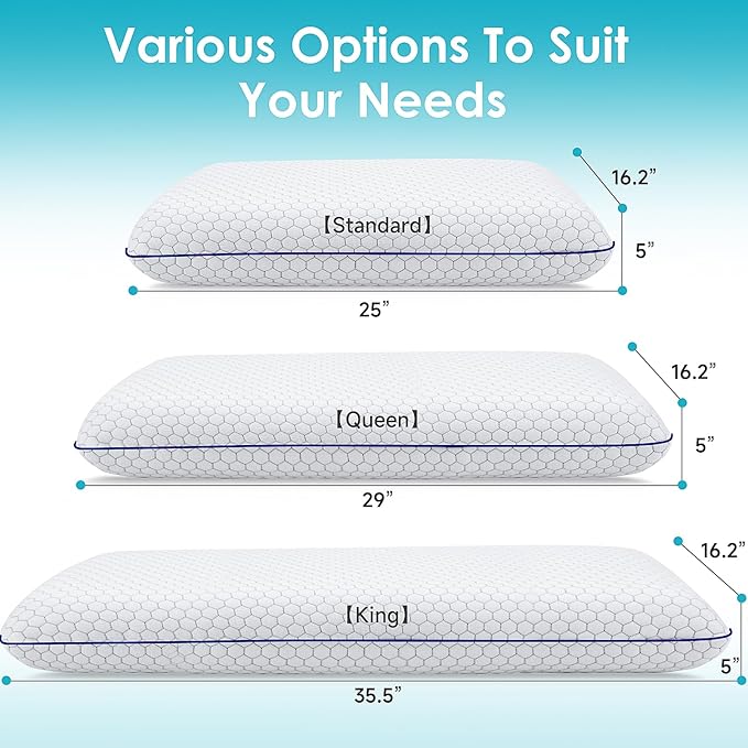 Memory Foam Pillows for Side, Back and Stomach Sleepers, Set of 2, Bed Pillow with Washable Cover and Breathable Mesh, Bed Pillow for Sleeping (Grey,King Size)