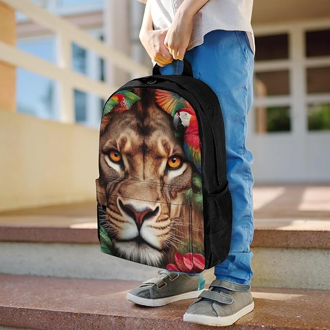 Supdreamc Rucksack Multipurpose Anti-Theft Big Capacity Shoulder Bag, Lion And Parrot Travel Hiking Camping Rucksack With Side Pockets