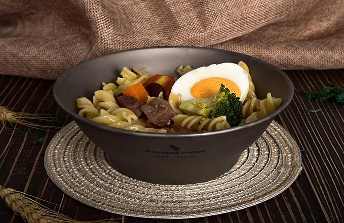 iBasingo 600ml Titanium Bowl Ultralight Tableware Single-Walled Rice Salad Bowl Small Gym Fitness Bowl Outdoor Camping Dinnerware Potable Stackable Kitchen Utensils Ti1106T