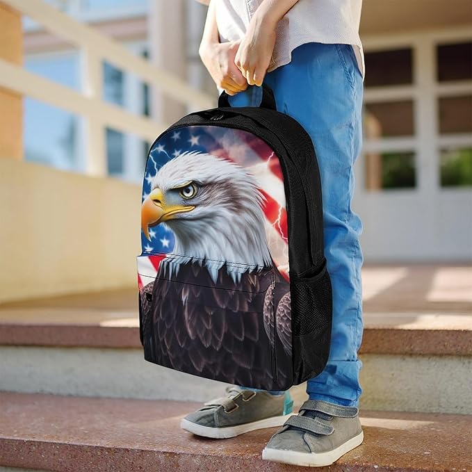 Supdreamc Lightweight Daypack Backpack for Trekking Work Running, Big Capacity Multipurpose Anti-Theft Bookbag, American Flag Cool Bald Eagle Business Computer Bag