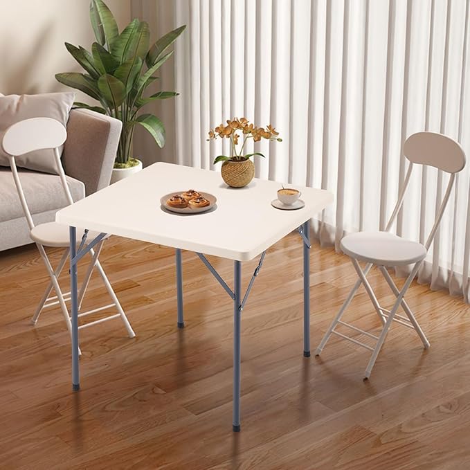 BOOSDEN 32 Inch Square Folding Table, Lightweight Folding Card Table, Indoor Outdoor Portable Utility Foldable Tables, Collapsible Legs Plastic Table for Puzzles Game Crafting Camping Picnic Party