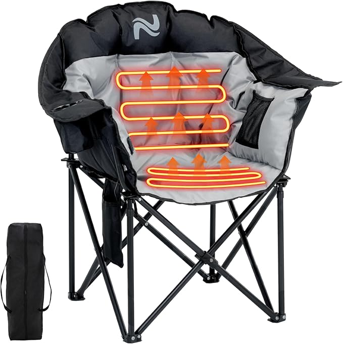 ABORON Oversized Heated Camping Chair, Portable Folding Recliner Chair with 3 Heat Settings & Massage Fuction, Fully Padded Heavy Duty Lawn Chair Supports Up to 400lbs, Ideal for Outdoor Relaxation